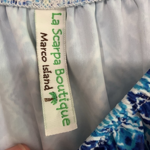 Coastal Mini Pom Pom Dress with Bell Sleeves Blue Sz M - Picture 5 of 6